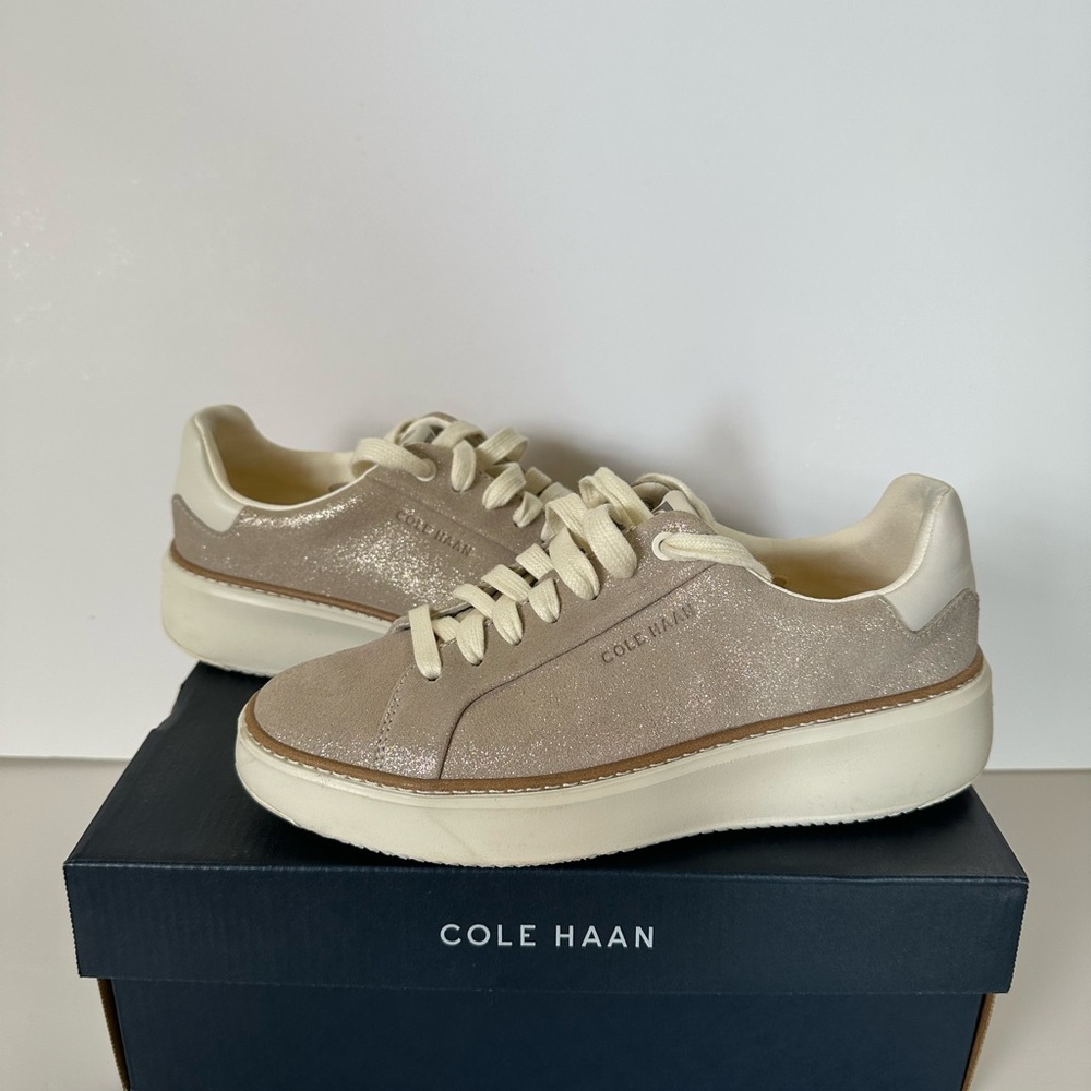 Cole Haan Women's Beige and White Glitter Sneakers - Picture 5 of 9